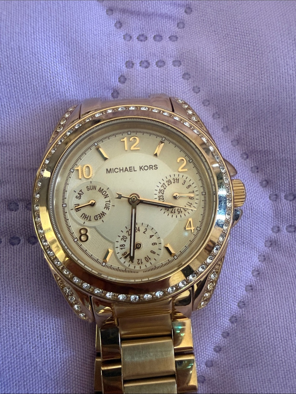 Michael Kors Rose Gold Tone Crystal Bezel Chronograph Watch